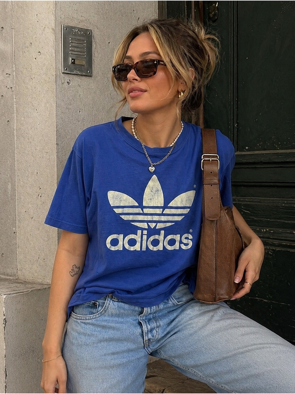 Vintage 90s Adidas Mens Blue Trefoil Logo T-Shirt Size Large Super Soft Retro
